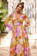 Soft Seduction Chiffon Maxi Dress - Orange Multi