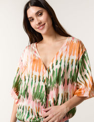 Satin Tie Front Blouse