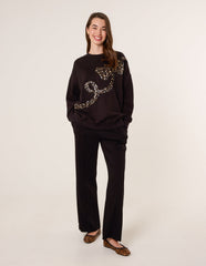 Leopard And Sequin Bow Sweatshirt