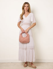 V-Neck Tiered Crochet Detail Maxi Dress