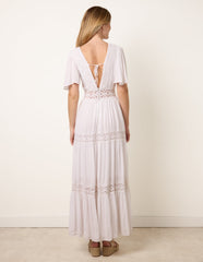 V-Neck Tiered Crochet Detail Maxi Dress