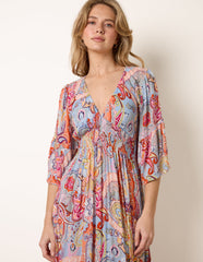 Paisley Print V Neck Maxi Dress