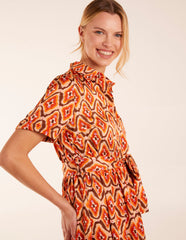 Geometric Belted Maxi Shirt Dress