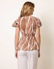 Printed Frill Peplum Top