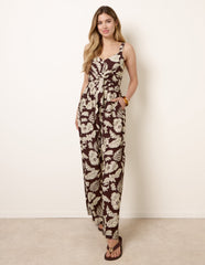 Tropical Tie Front Jumpsuit