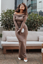 Oraton Off Shoulder Maxi Dress - Brown