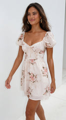 Juliette Floral Corset Mini Dress - Cream Beige Multi