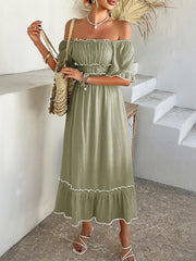 Aubrianna Ruched Contrast Trim Maxi Dress - sage