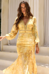 Solstice Bloom Chiffon Maxi Dress - Yellow