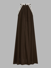 Contrast Trim Sleeveless Flowy Midi Dress