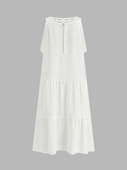 Crochet Lace Yoke Tiered Sleeveless Dress