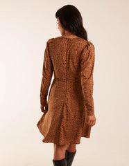 Leopard Print Round Neck Skater Mini Dress