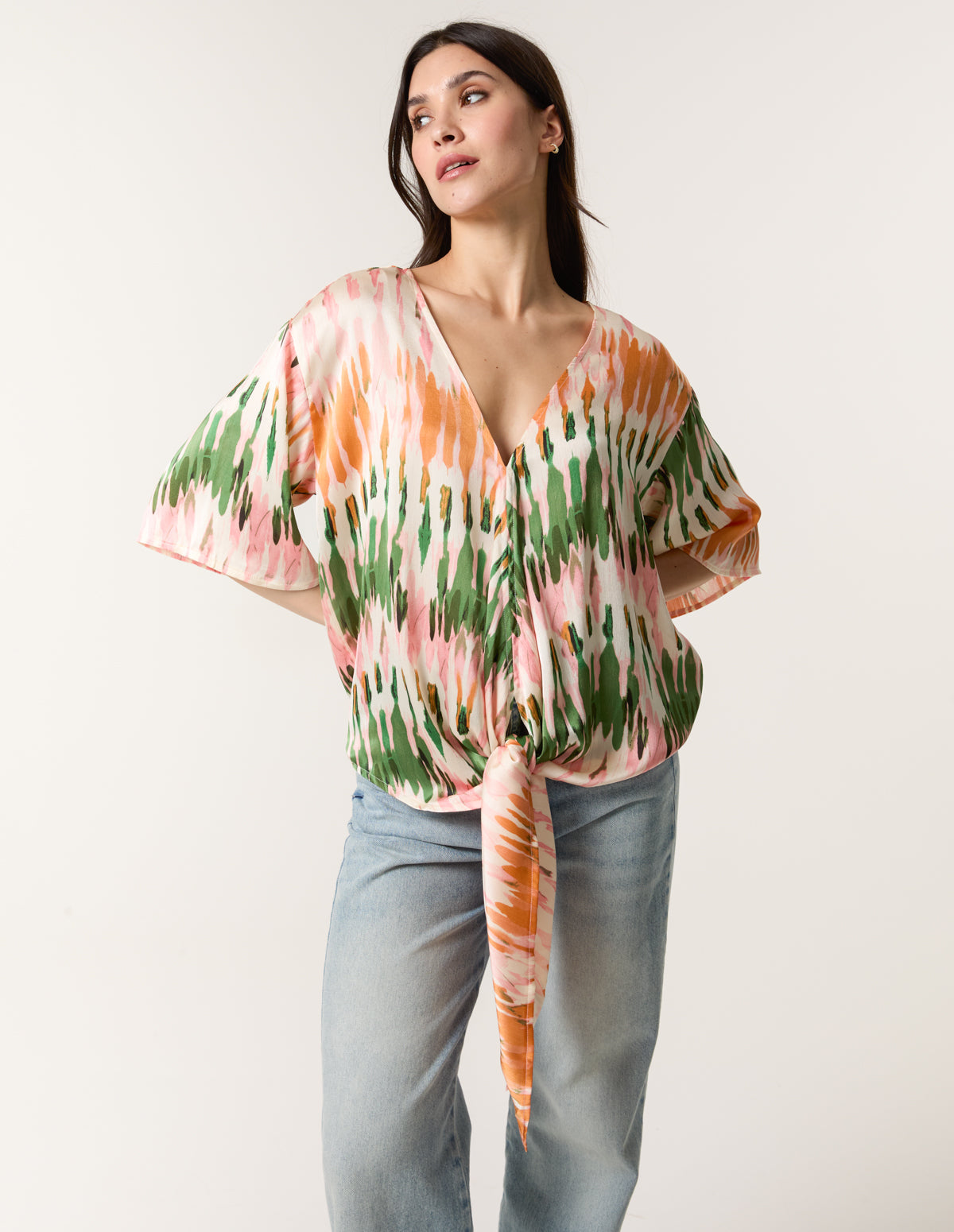 Satin Tie Front Blouse