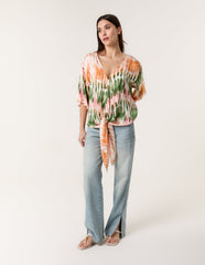 Satin Tie Front Blouse