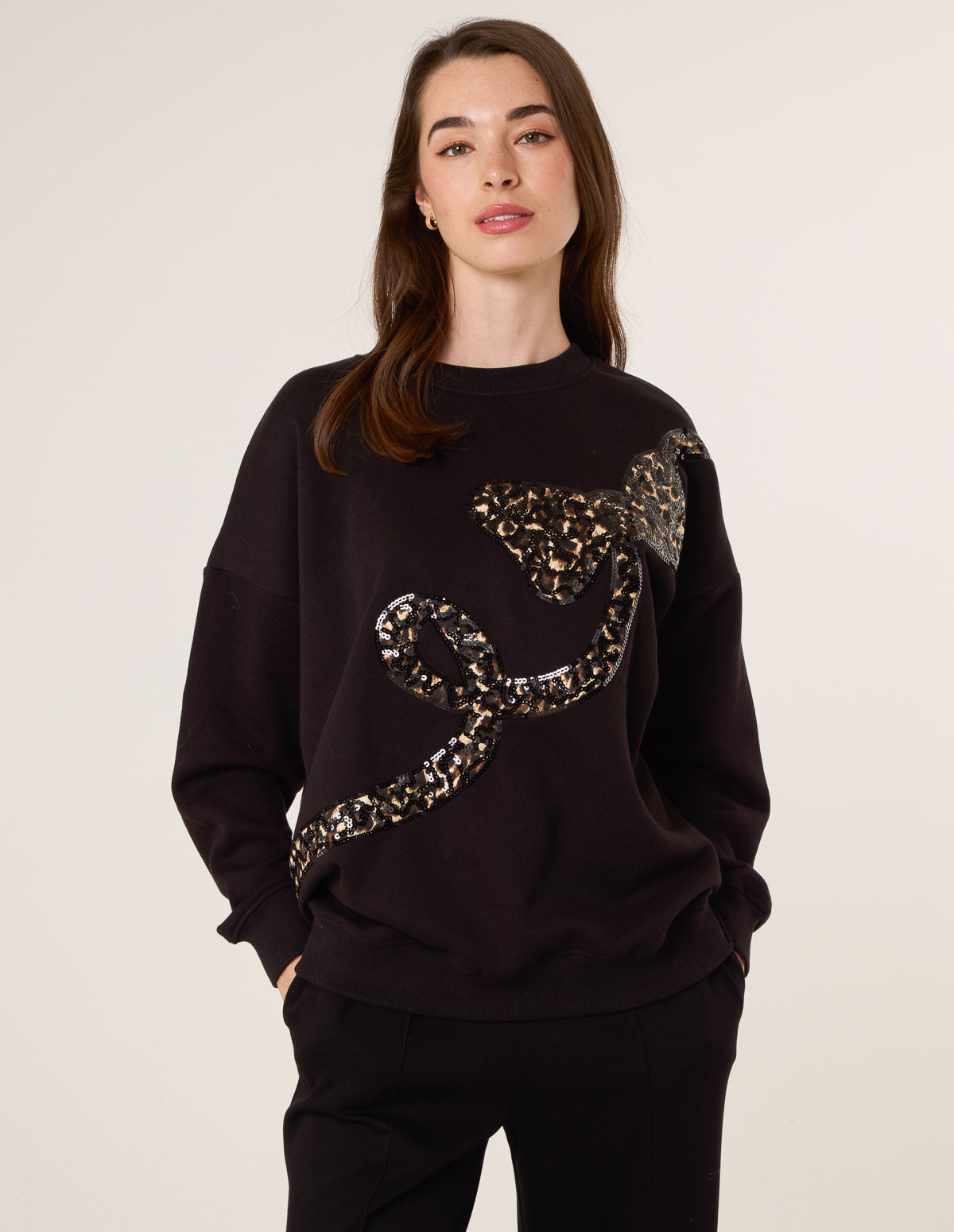 Leopard And Sequin Bow Sweatshirt