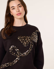 Leopard And Sequin Bow Sweatshirt