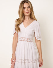 V-Neck Tiered Crochet Detail Maxi Dress