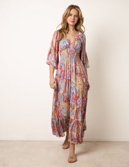 Paisley Print V Neck Maxi Dress