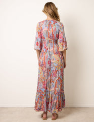 Paisley Print V Neck Maxi Dress