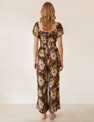 Shirred Waist Wide Leg Jumpsuit