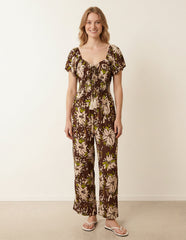Shirred Waist Wide Leg Jumpsuit