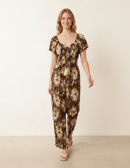 Shirred Waist Wide Leg Jumpsuit