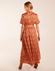 Geometric Belted Maxi Shirt Dress