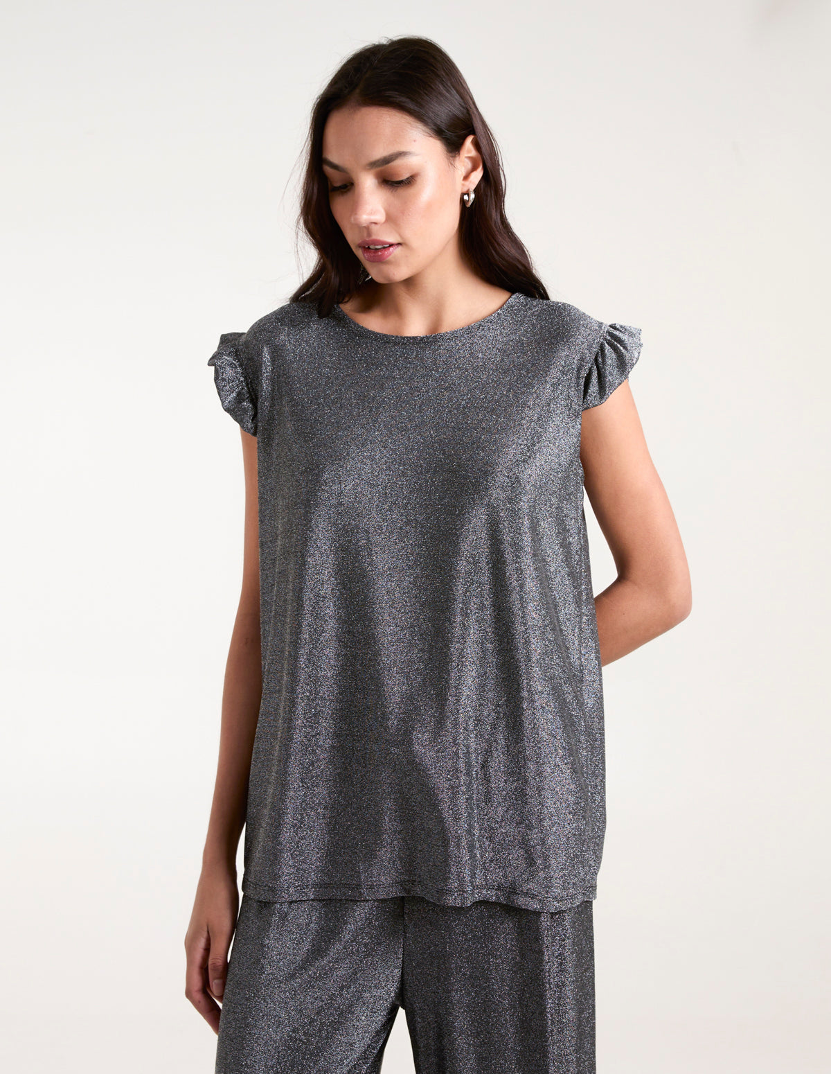 Frill Sleeve Metallic Top