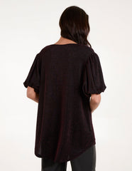 Bubble Sleeve Metallic High Low Top