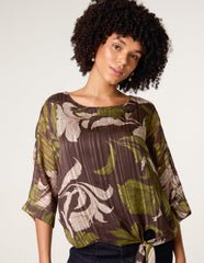 Tie Knit Metallic Chiffon Top