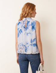 Sleeveless High Neck Puffball Blouse