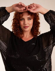 Curve Sequin Batwing Blouse