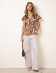 Printed Frill Peplum Top