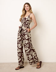 Tropical Tie Front Jumpsuit