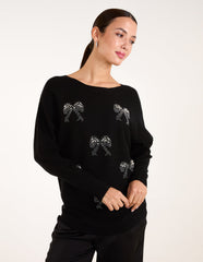 Embellished Bows Knitted Jumper