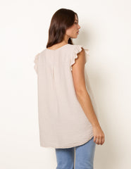 One Button Frill Sleeve Top