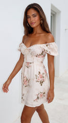 Juliette Floral Corset Mini Dress - Cream Beige Multi