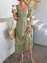 Aubrianna Ruched Contrast Trim Maxi Dress - sage